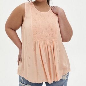 Torrid Peach Stars Gauze Smocked Tank NWT Size 3X